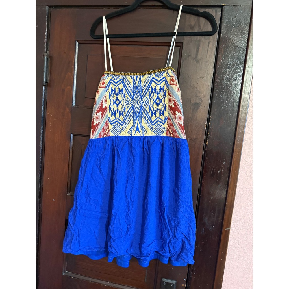 Flying Tomato Boho Embroidered Mini Dress Blue Southwestern Festival ID12613 L